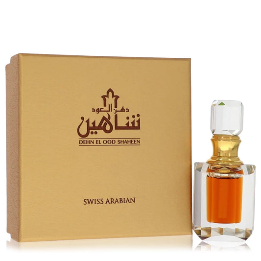 Dehn El Oud Shaheen perfume bottle by Swiss Arabian — Rich oriental oud fragrance with lime, bergamot, saffron, rose, Cambodian oud, leather, Indian oud, and amber notes