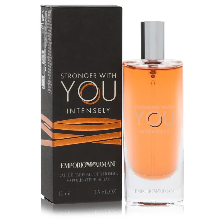 .51 oz Giorgio Armani Stronger With You Intensely Eau de Parfum bottle - Men's oriental woody fragrance with pink pepper, violet leaf, juniper, lavender, sage, cinnamon, vanilla, tonka bean, and suede