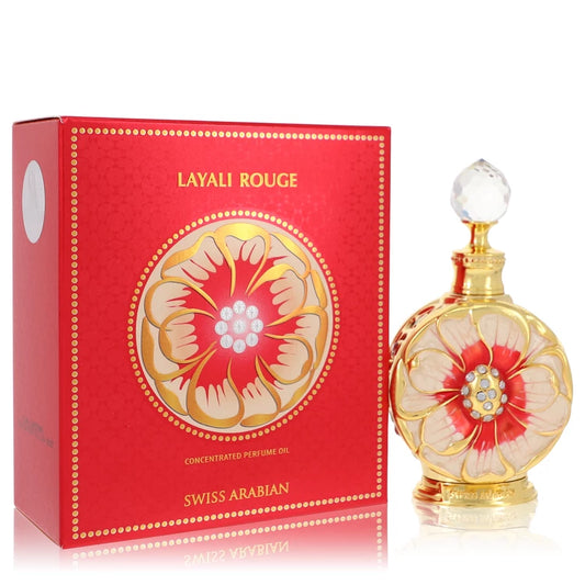 Swiss Arabian Layali Rouge perfume oil bottle - tropical fragrance with mango, rose, coconut and sandalwood