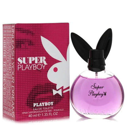 Super Playboy perfume bottle and packaging on a white background