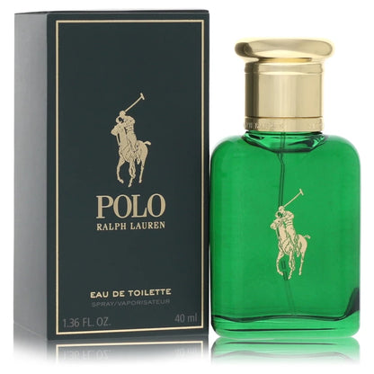 Green Polo Ralph Lauren Eau de Toilette bottle with packaging on a white background