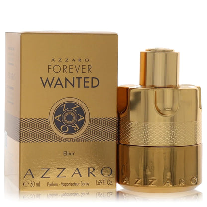 Azzaro Forever Wanted Elixir Parfum gold bottle — leather fruity parfum with raspberry, green mandarin, cardamom and Wolfwood