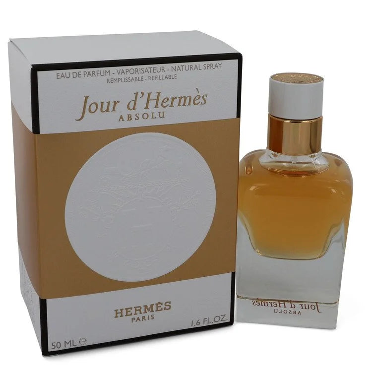 1.6 oz Hermes Jour D'Hermes Absolu Perfume bottle with gardenia, sambac jasmine, apricot blossom and oakmoss
