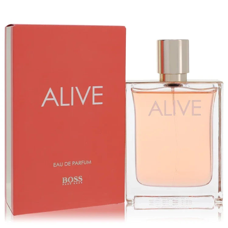 Boss Alive Perfume bottle by Hugo Boss — woody fragrance with apple, black currant, plum, Madagascar vanilla, thyme, jasmine sambac, sandalwood, cedar, olive tree and woodsy notes