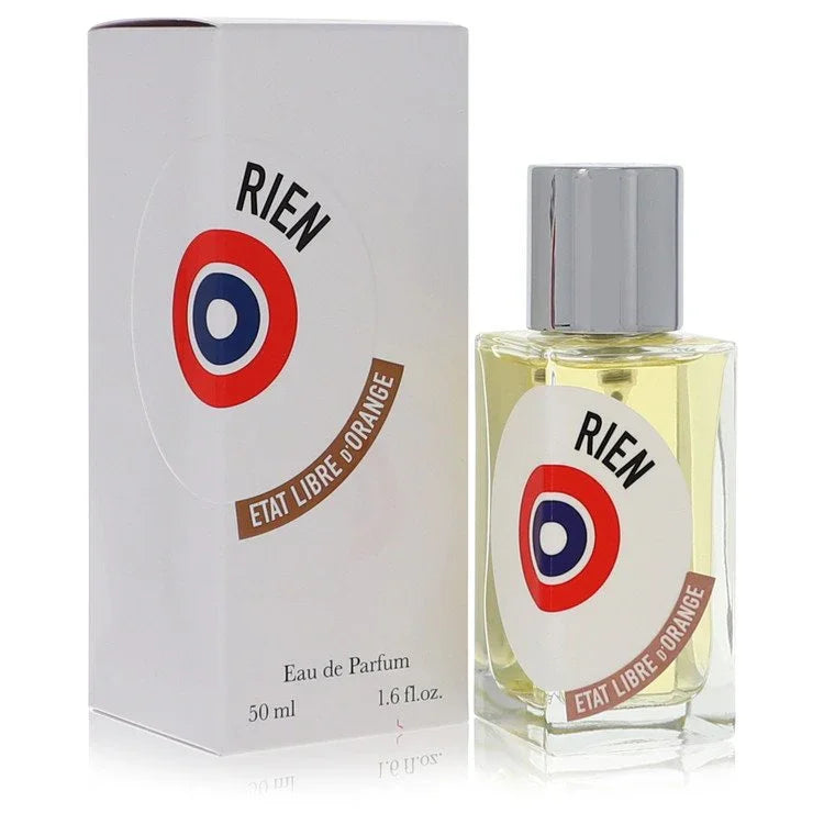 Perfume bottle and packaging of 'RIEN' by Etat Libre d'Orange on a white background