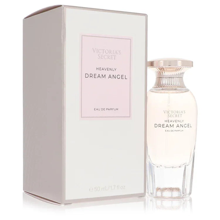 Victoria’s Secret Dream Angels Heavenly Perfume bottle — warm floral musky women’s Eau de Parfum with white jasmine, vanilla sandalwood, gold musk, freesia, lotus, creamy sandalwood, and bourbon vanilla.