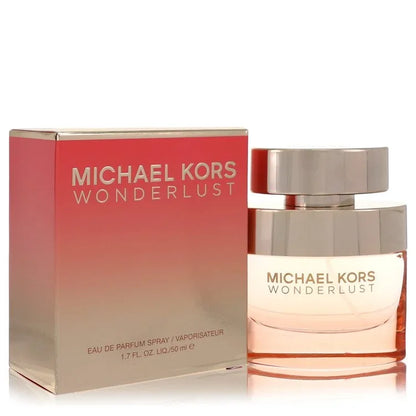 Michael Kors Wonderlust perfume bottle and packaging on a white background