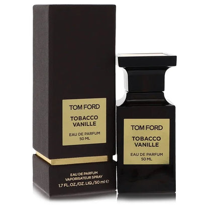 Tom Ford Tobacco Vanille Cologne bottle — warm spicy tobacco vanilla Eau de Parfum with tobacco leaf, spices, vanilla, cacao, tonka bean, tobacco blossom, dried fruits, and woods.