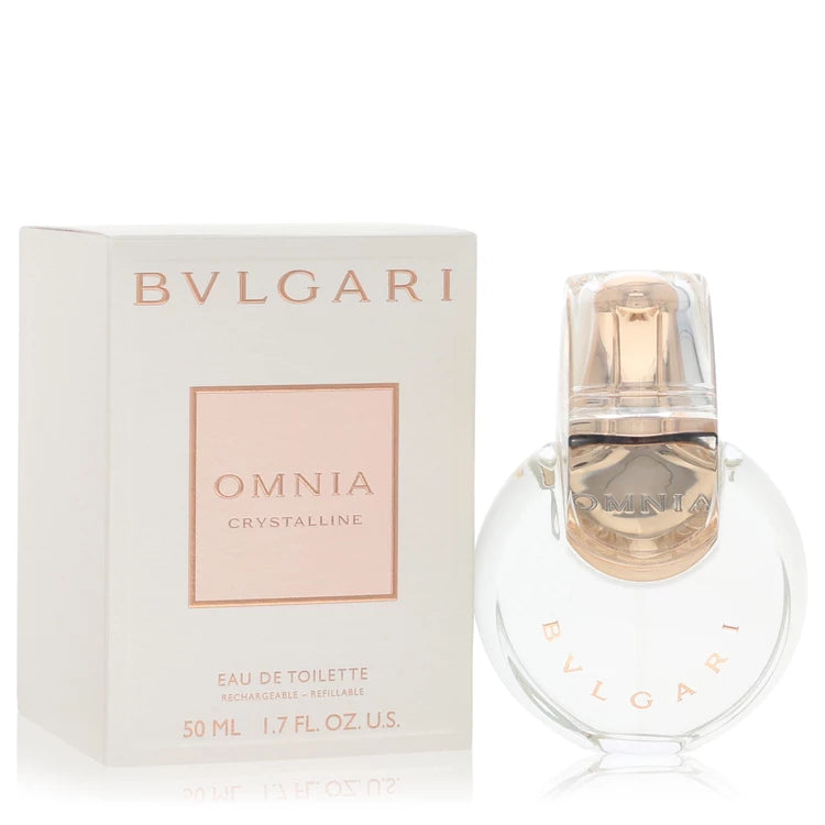 Bulgari Omnia Crystalline perfume bottle and packaging on a white background