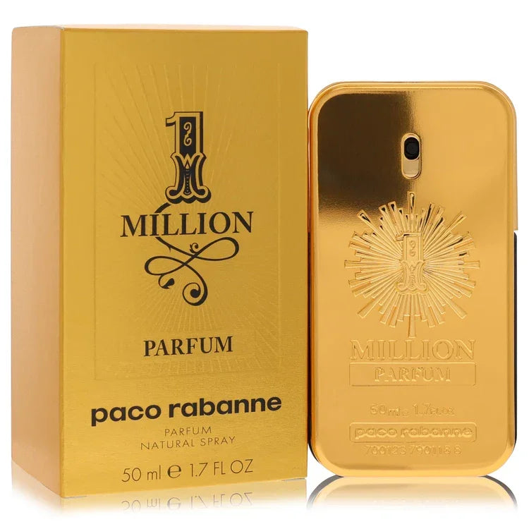 Paco Rabanne 1 Million Cologne signature luxury gold bar ingot shaped flacon displaying its premium metallic architectural edges, mirror-like reflection boundaries, and classic typographic brand stamping lines against a clean backdrop
