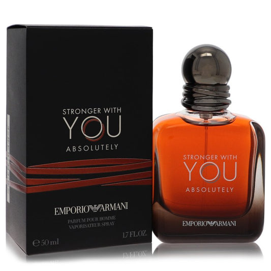 Emporio Armani perfume bottle and packaging with 'Stronger with You Absolutely' text.