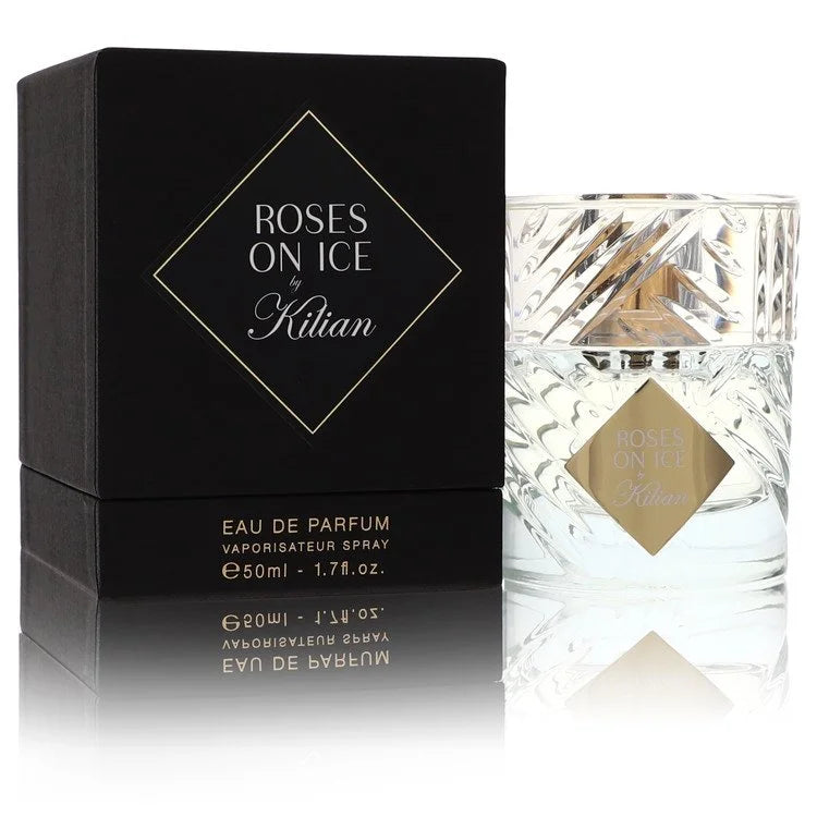 Roses On Ice perfume bottle by Kilian Paris — Cool floral chypre fragrance with aldehydes, bergamot, lemon, rose, iris, violet, musk, amberwood, sandalwood, and vetiver notes