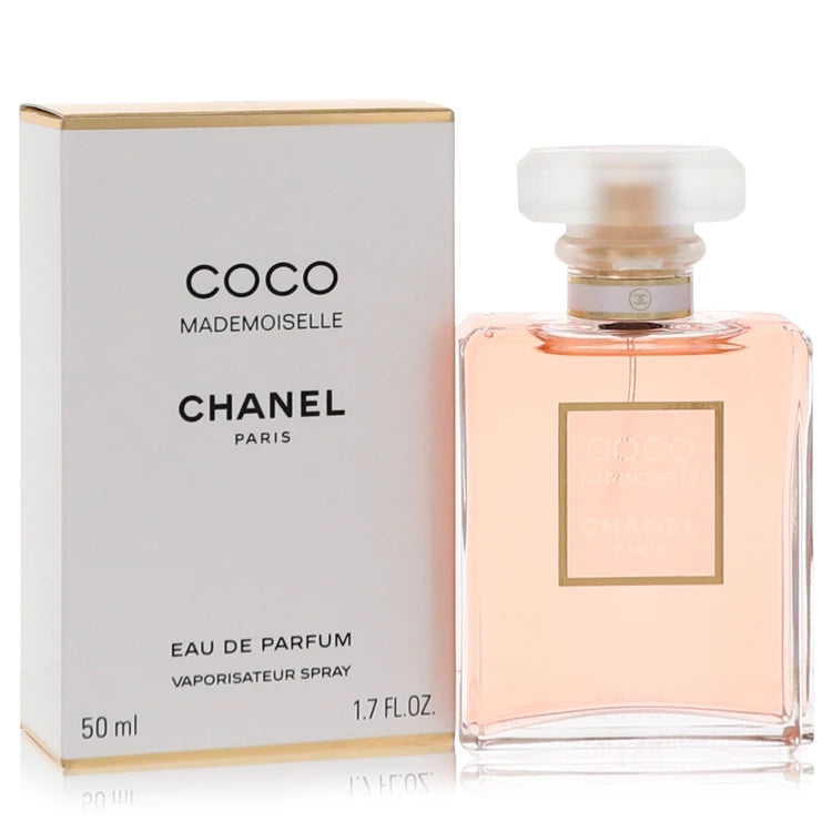 Chanel Coco Mademoiselle bottle — iconic citrus patchouli floral perfume with rose, jasmine, patchouli, and vanilla notes.