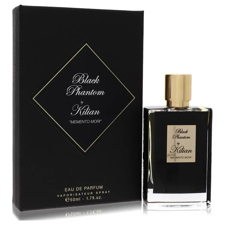 Kilian Black Phantom Memento Mori Perfume bottle — dark gourmand woody fragrance with rum, cognac, coffee, bitter almond, caramel, and sandalwood.