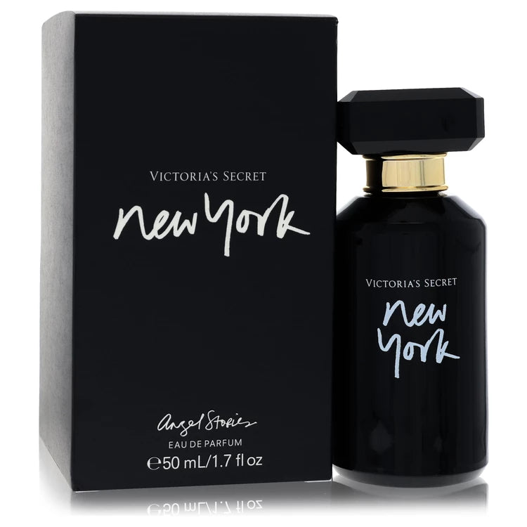 Victoria’s Secret Angel Stories New York Perfume bottle — floral woody musk women’s Eau de Parfum with mandarin, berries, jasmine, peony, sandalwood, musk, and ebony wood.