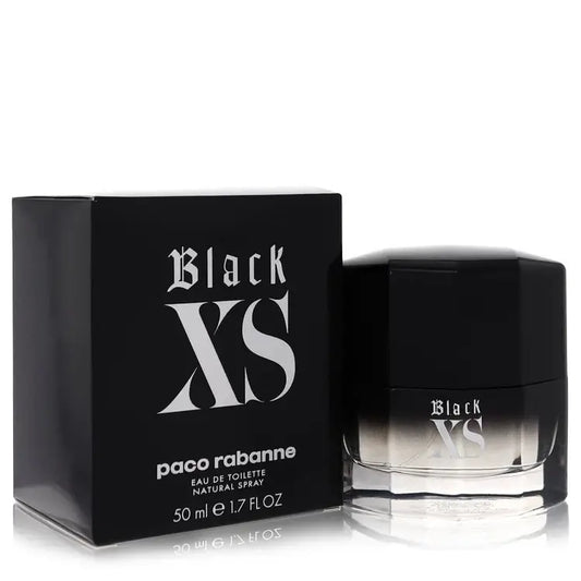 Black Xs Cologne by Paco Rabanne, 50ml bottle with sleek design in black packaging, perfect for a bold masculine fragrance.