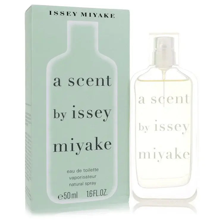 A Scent by Issey Miyake Perfume bottle and packaging, showcasing fresh floral fragrance design.