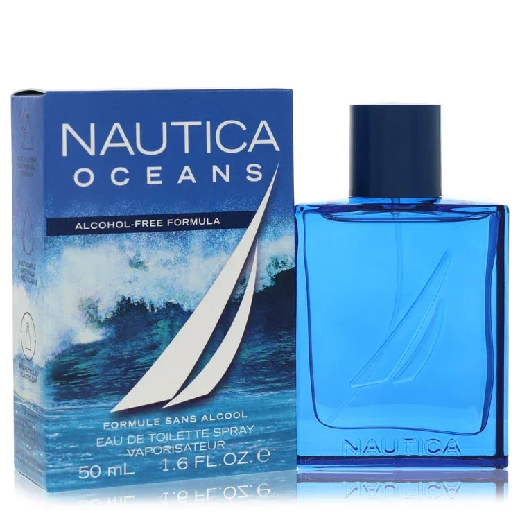 Nautica Oceans perfume bottle and packaging on a white background