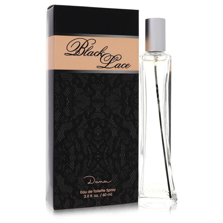 Black Lace Perfume by Dana bottle with tea, bergamot, red berries, rose, violet, water lily, sandalwood and ebony wood
