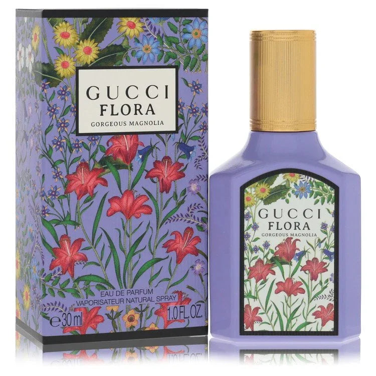 Gucci Flora perfume bottle and packaging with floral design