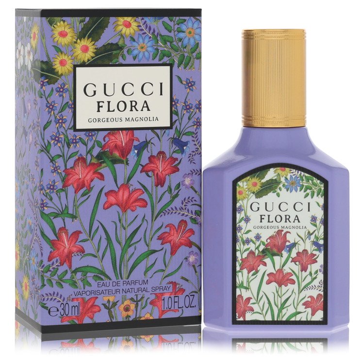 Gucci Flora perfume bottle and packaging with floral design