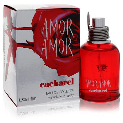 Cacharel Amor Amor perfume bottle and packaging on a white background