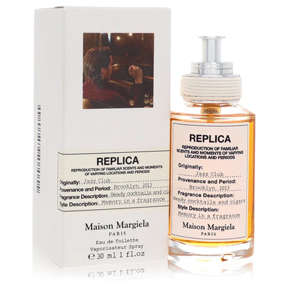 Maison Margiela Replica Jazz Club Eau de Toilette bottle — premium luxury unisex oriental woody fragrance featuring unique notes of pink pepper, rum, and tobacco leaf