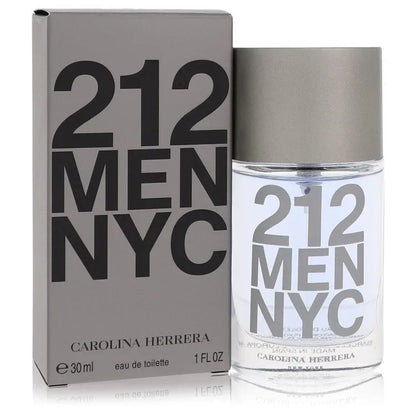 Carolina Herrera 212 Men NYC perfume bottle and packaging on a white background