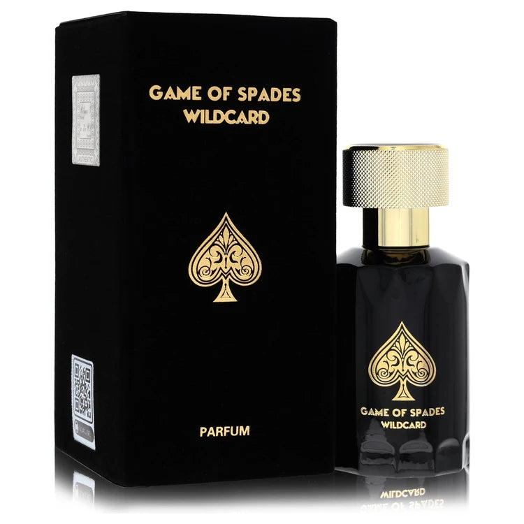 1 oz Jo Milano Game of Spades Wildcard Parfum bottle — modern fresh woody amber unisex perfume with bergamot, coriander, apple, ambroxan, vanilla, tonka bean, ambergris, and woody notes.