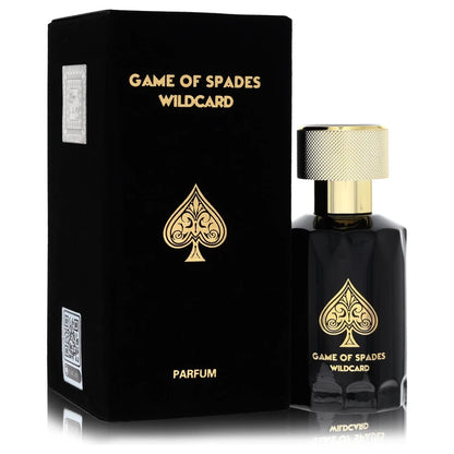 1 oz Jo Milano Game of Spades Wildcard Parfum bottle — modern fresh woody amber unisex perfume with bergamot, coriander, apple, ambroxan, vanilla, tonka bean, ambergris, and woody notes.