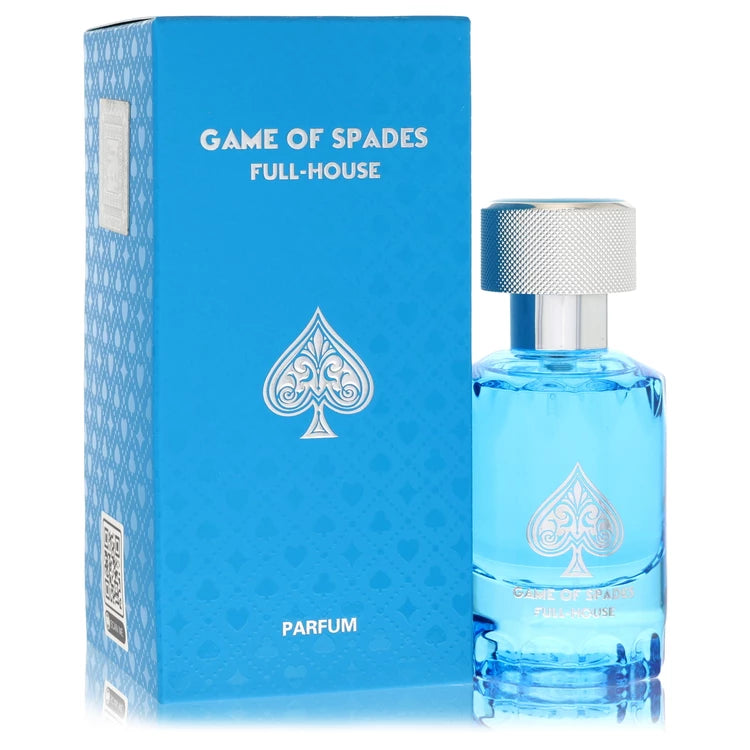 1 oz Jo Milano Game of Spades Full House Parfum bottle with Sicilian citrus, ginger, black tea, incense, ambroxan and guaiac wood