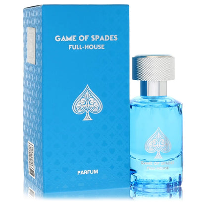1 oz Jo Milano Game of Spades Full House Parfum bottle with Sicilian citrus, ginger, black tea, incense, ambroxan and guaiac wood