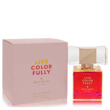 kate spade New York perfume bottle and packaging with 'Live Color Fully' text on a white background