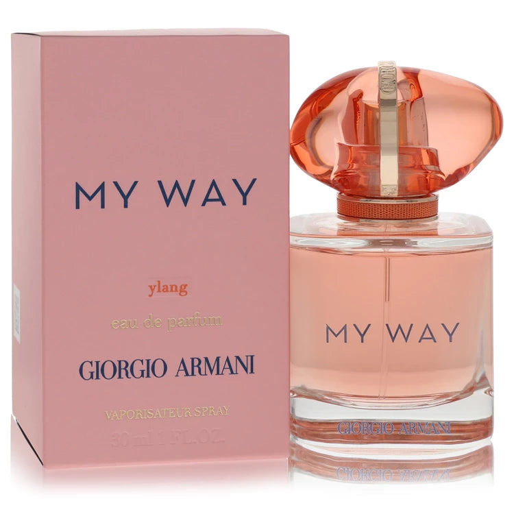 Giorgio Armani 'My Way' ylang ylang eau de parfum with packaging on a white background