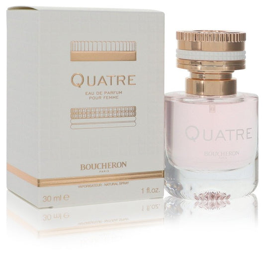 Boucheron Quatre perfume bottle and packaging on a white background