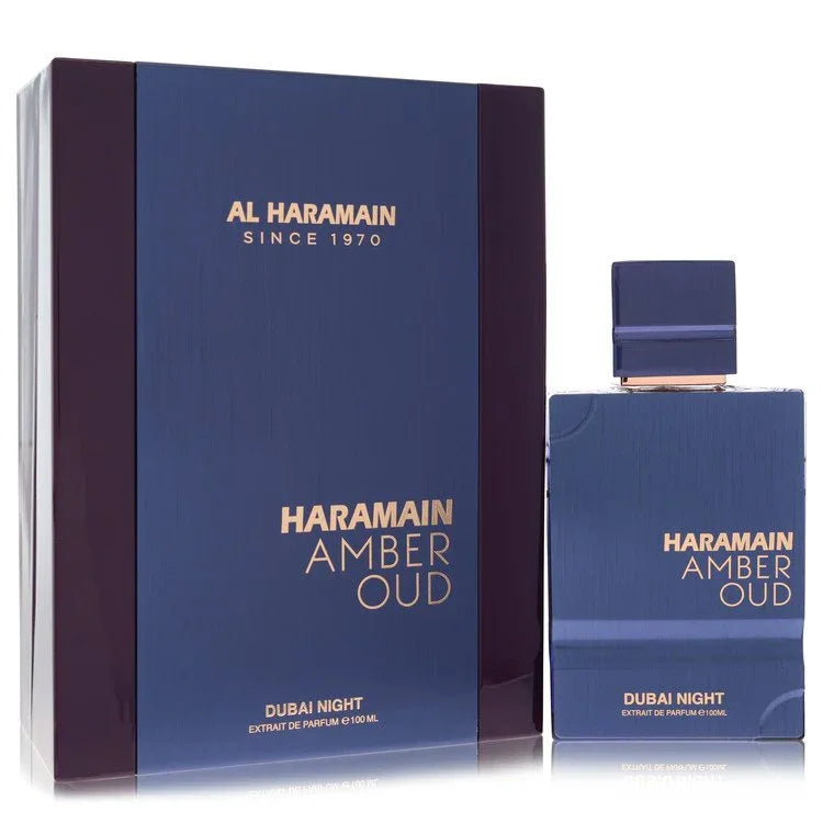 Al Haramain Amber Oud Dubai Night Eau de Parfum gold metallic bottle — luxury unisex oriental woody fragrance featuring unique notes of eastern spices and agarwood oud