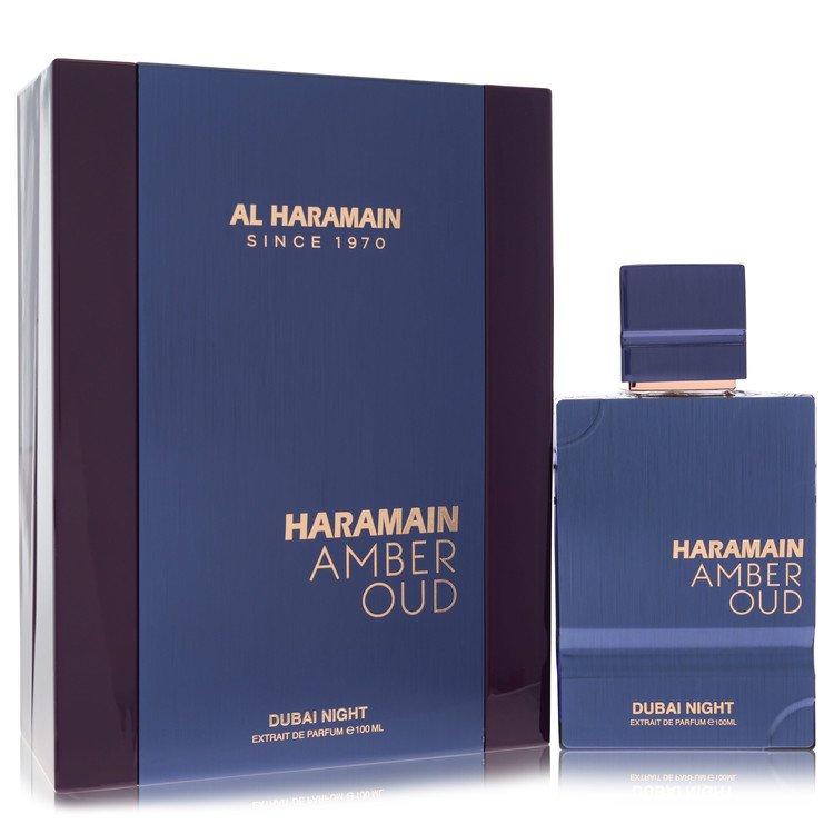 Haramain Amber Oud perfume bottle and packaging on a white background