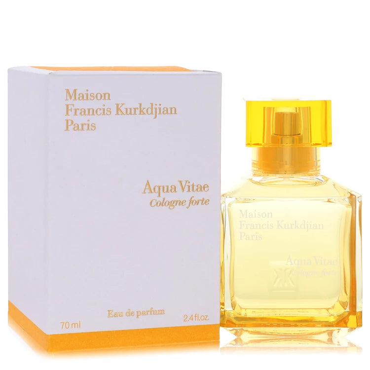 Maison Francis Kurkdjian Aqua Vitae Cologne forte perfume bottle and packaging on a white background