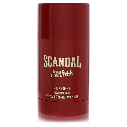 Red deodorant stick with 'Scandal' branding on a white background