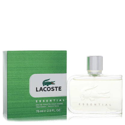Lacoste essential perfume bottle and packaging on a white background