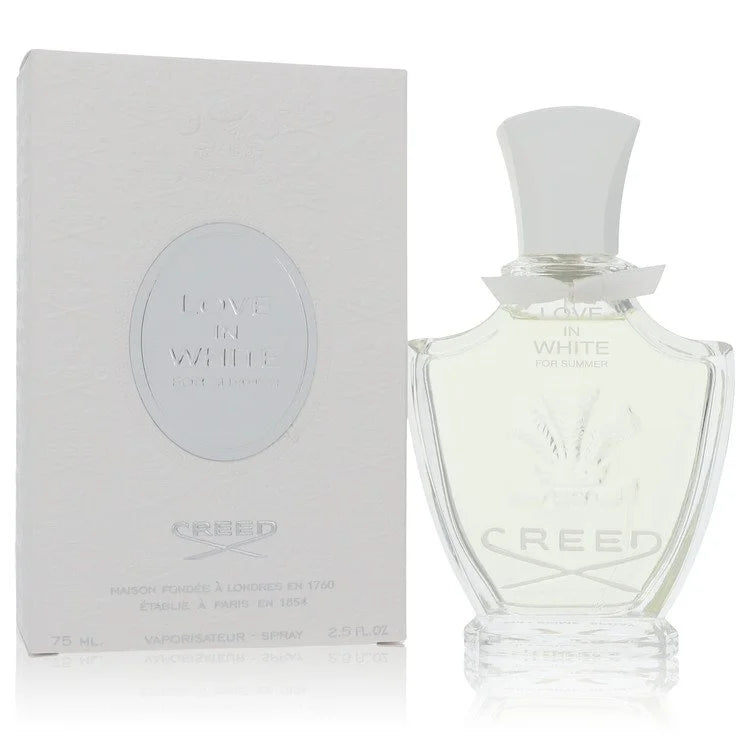 Creed Love In White For Summer Perfume signature luxury matte white textured flacon displaying its premium architectural edges, distinct brand relief engraving lines, and elegant capping details against a clean backdrop