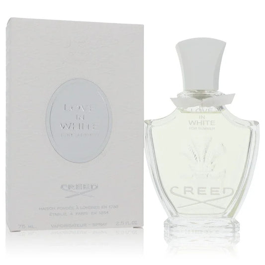 Creed Love In White For Summer Perfume signature luxury matte white textured flacon displaying its premium architectural edges, distinct brand relief engraving lines, and elegant capping details against a clean backdrop