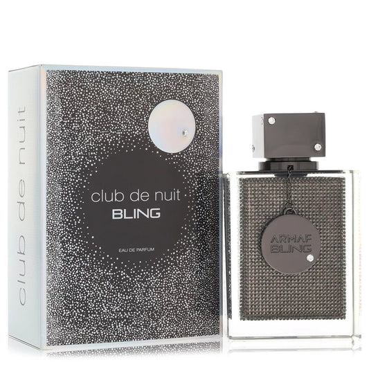Armaf Club De Nuit Bling Eau de Parfum bottle — woody fresh floral cologne for men with bergamot, lemon, grapefruit, violet, jasmine, rose, sandalwood, patchouli, amber, and musk notes.