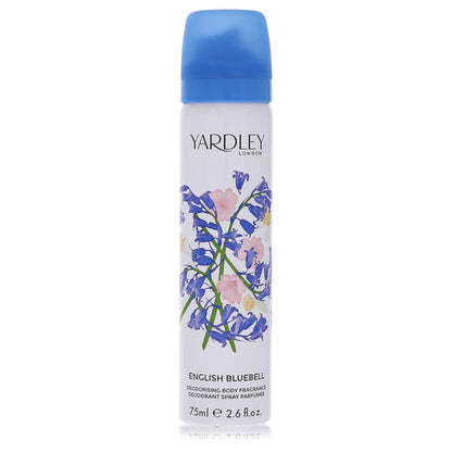 Yardley English Bluebell deodorant spray bottle on a white background
