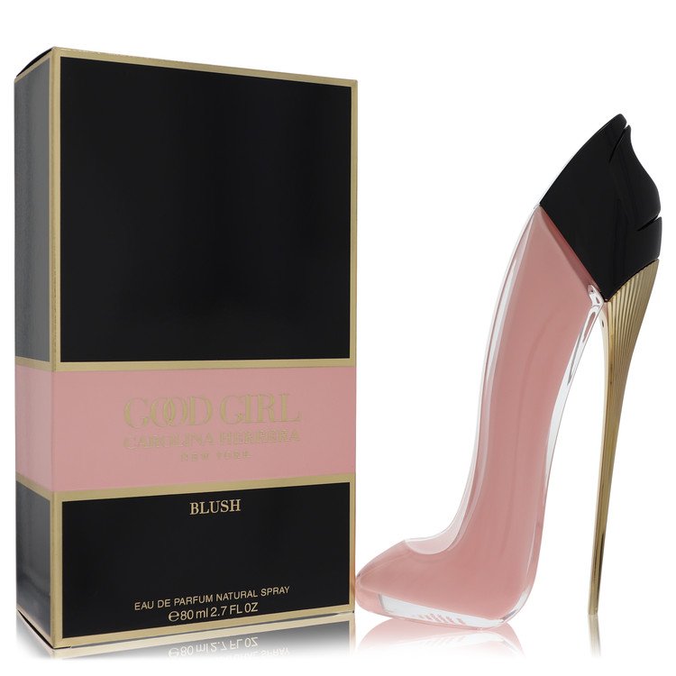 Perfume bottle shaped like a high-heeled shoe with packaging labeled 'Cock Girl Blush' on a white background.