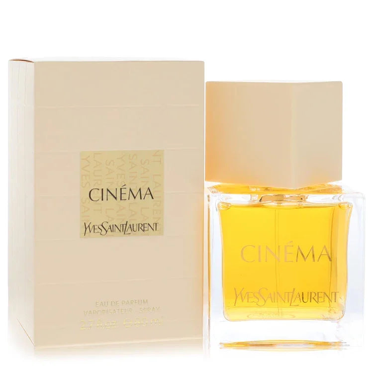 Yves Saint Laurent Cinema Eau de Parfum bottle — luxury women's amber floral fragrance featuring unique notes of clementine, almond blossom, and bourbon vanilla