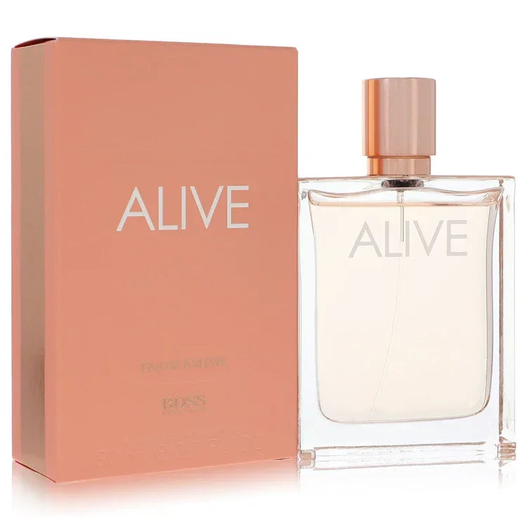 Boss Alive Perfume bottle by Hugo Boss — woody fragrance with apple, black currant, plum, Madagascar vanilla, thyme, jasmine sambac, sandalwood, cedar, olive tree and woodsy notes