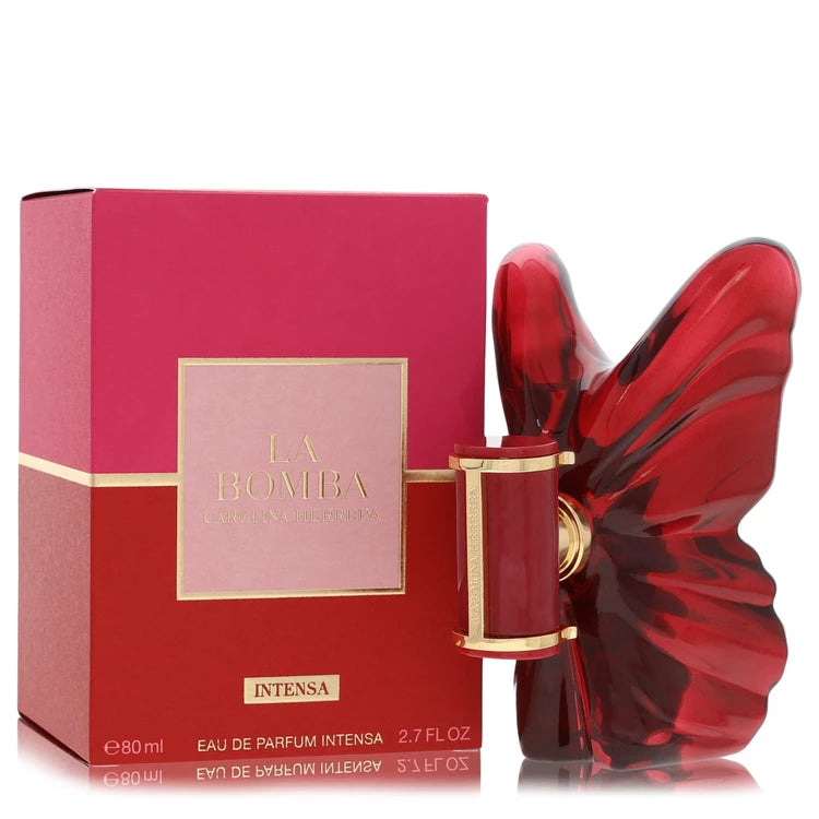 Carolina Herrera La Bomba Intensa bottle — floral ambery fruity perfume with wild berries, raspberry, Venezuelan orchid, and red amber notes.
