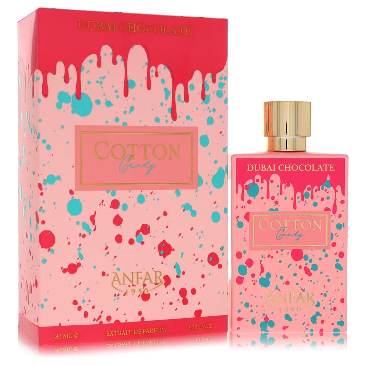Anfar Cotton Candy Dubai Chocolate Perfume bottle — Gourmand Sweet Fruity fragrance with cotton candy accord, red berries, chocolate, caramel, vanilla, amber, and tonka bean
