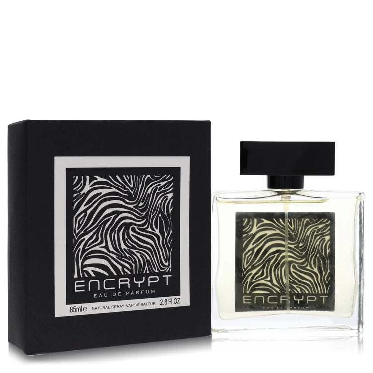 Fragrance World Encrypt Eau de Parfum bottle - men's fresh aromatic woody cologne with bergamot, grapefruit, clary sage, and amber